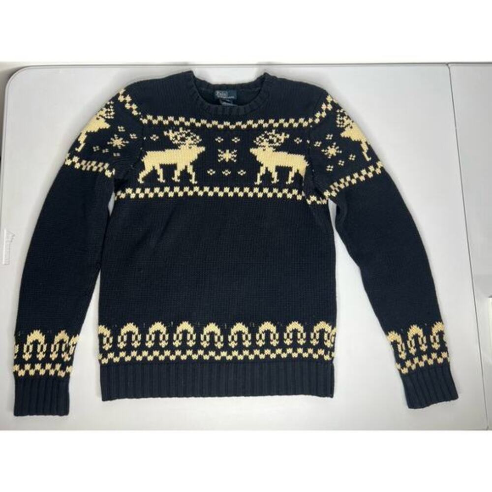 Polo Ralph Lauren Black Reindeer Print Pullover Sweater Juniors Tag Size XL
